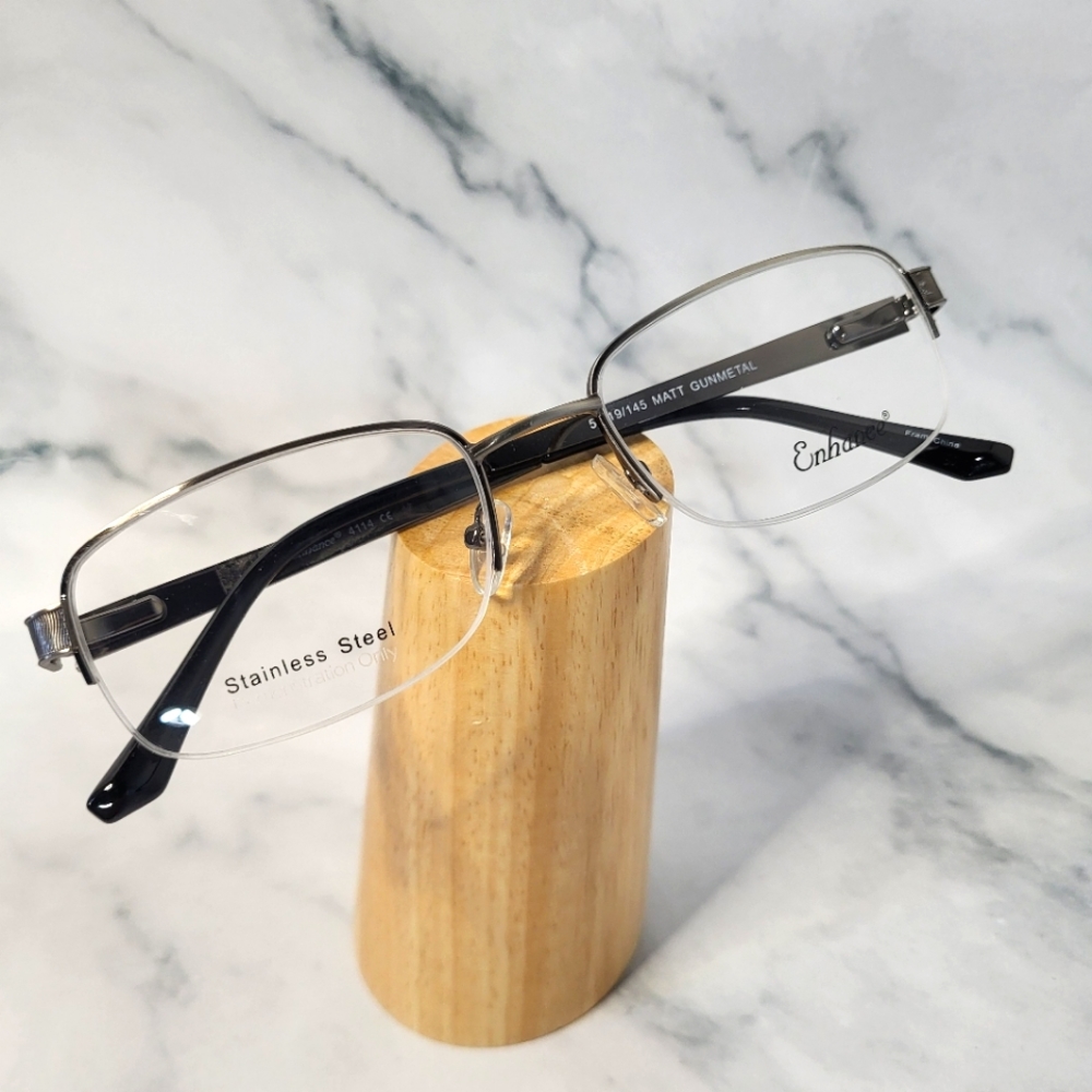 NEW STAINLESS STEEL Half Rim Rx'able Eyeglass Frame, glasses gunmetal 54-19-145